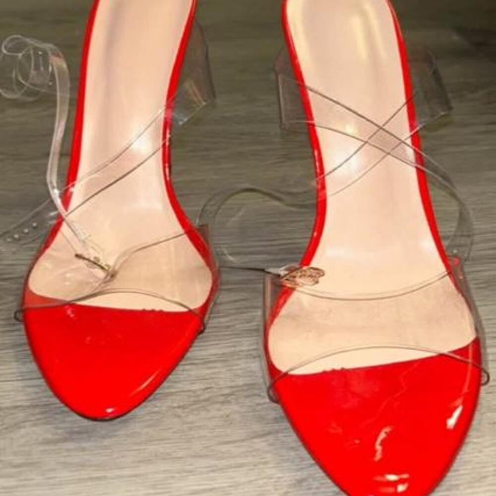 Red patent leather high heels
